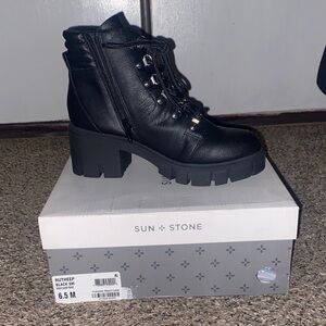 Sun + Stone Women's Black Lace Up Boots